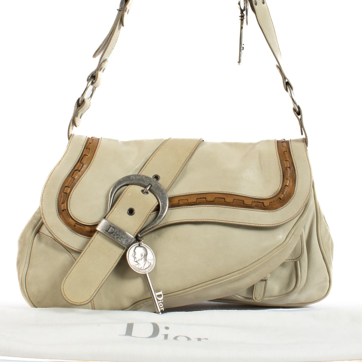 Christian Dior Beige Gaucho Large Saddle Bag