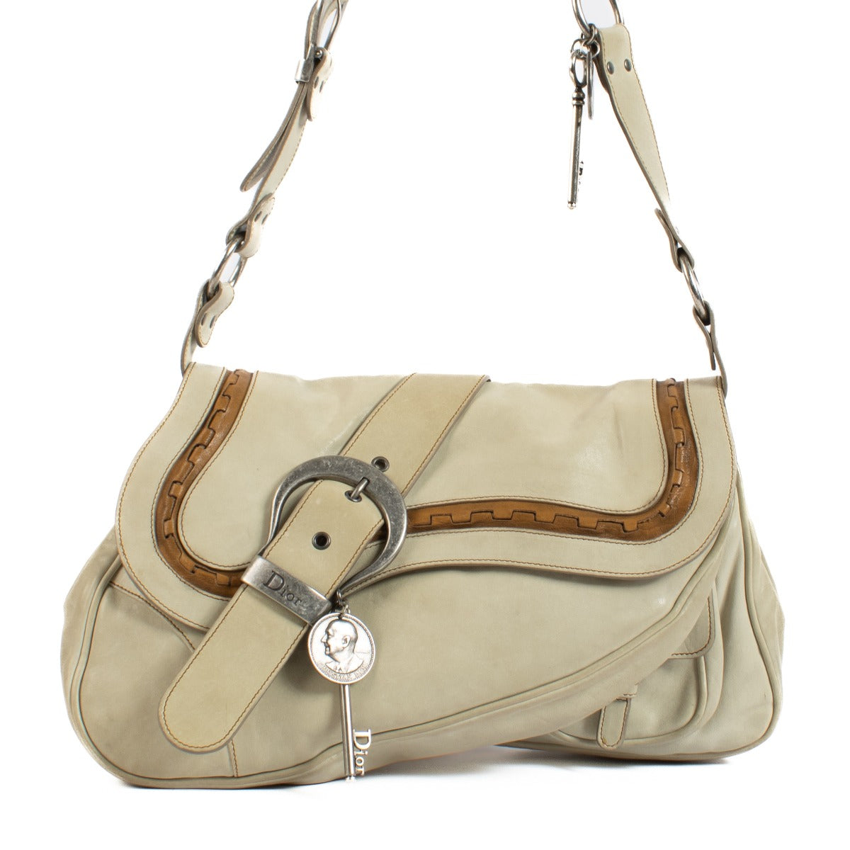 Christian Dior Beige Gaucho Saddle Bag