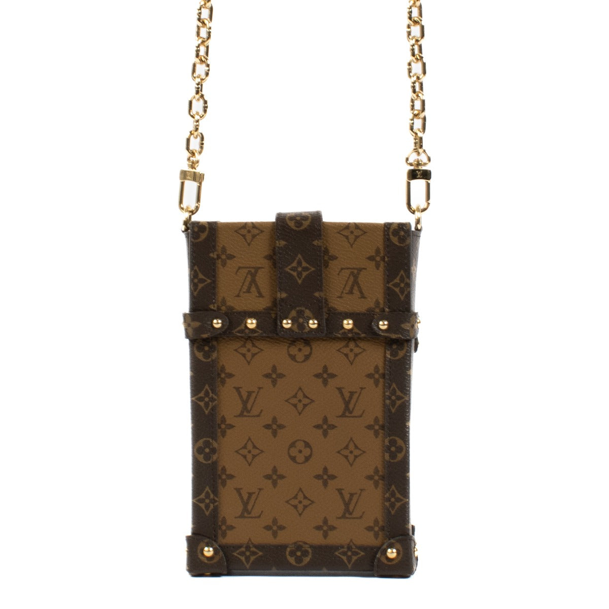 Shop safe online at Labellov in Antwerp, Brussels and Knokke this 100% authentic second hand Louis Vuitton Monogram Vertical Trunk Pochette Bag