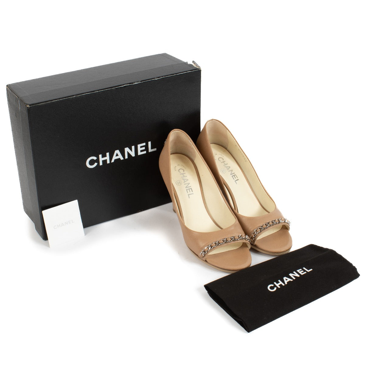 Chanel Beige Chain Open Toe Pumps