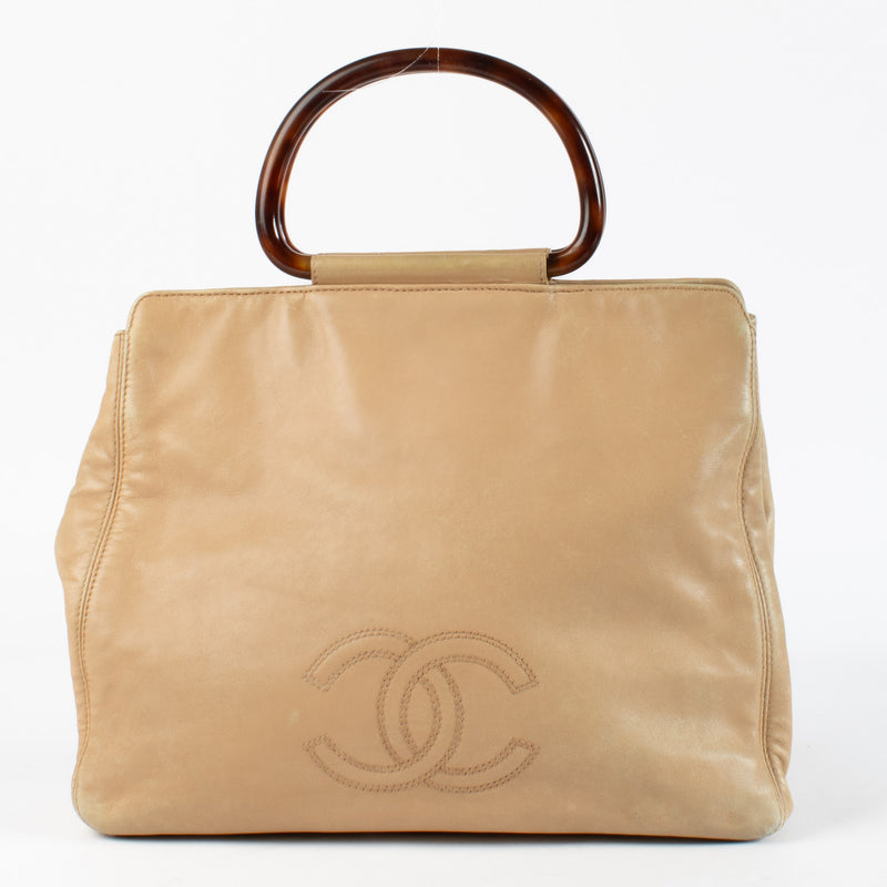 Chanel Beige Tortoise Handle Tote Bag
