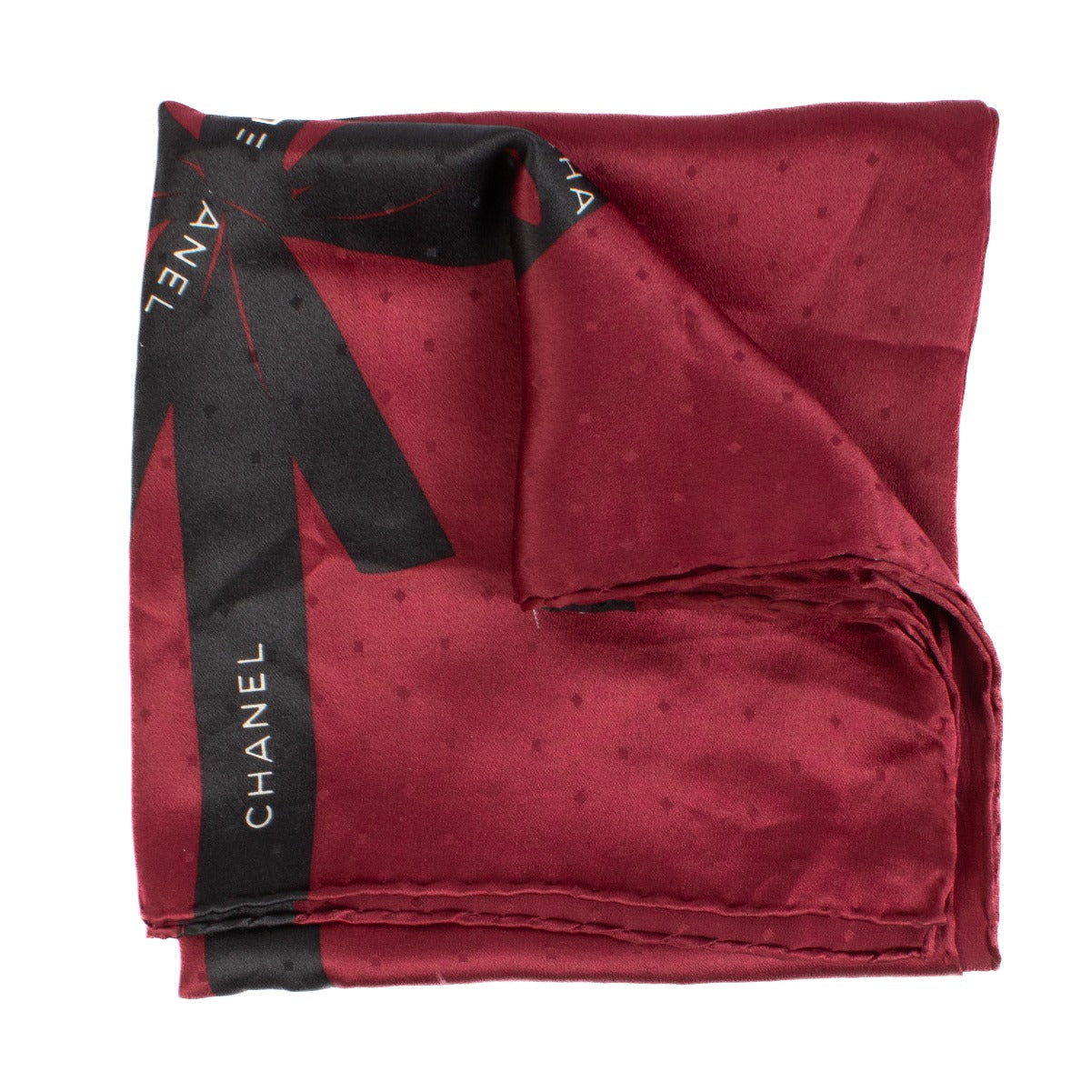 Chanel Red Ribbon Print Silk 90 Scarf