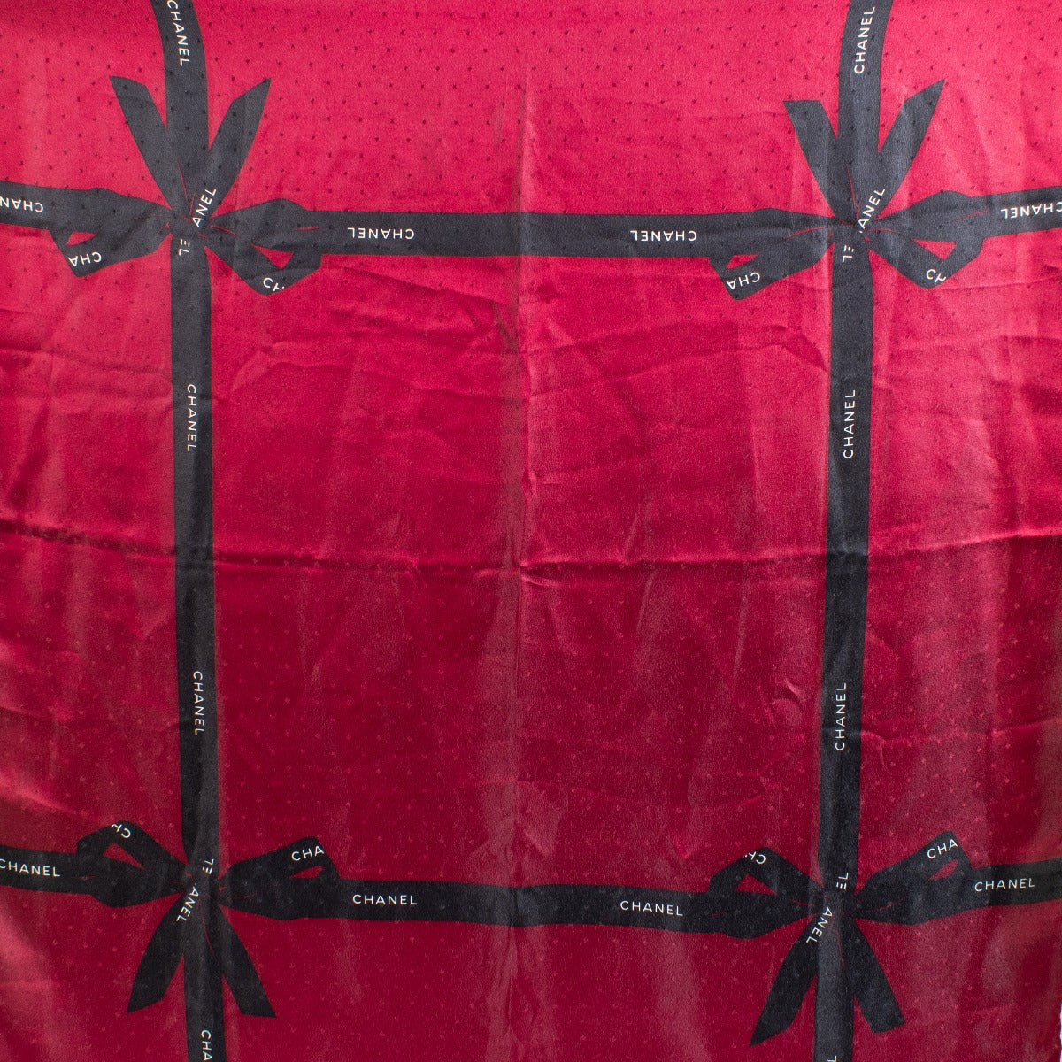 Chanel Red Ribbon Print Silk 90 Scarf