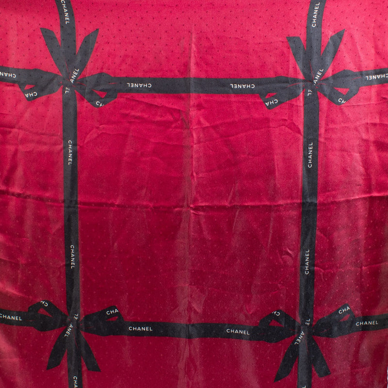 Chanel Red Ribbon Print Silk 90 Scarf