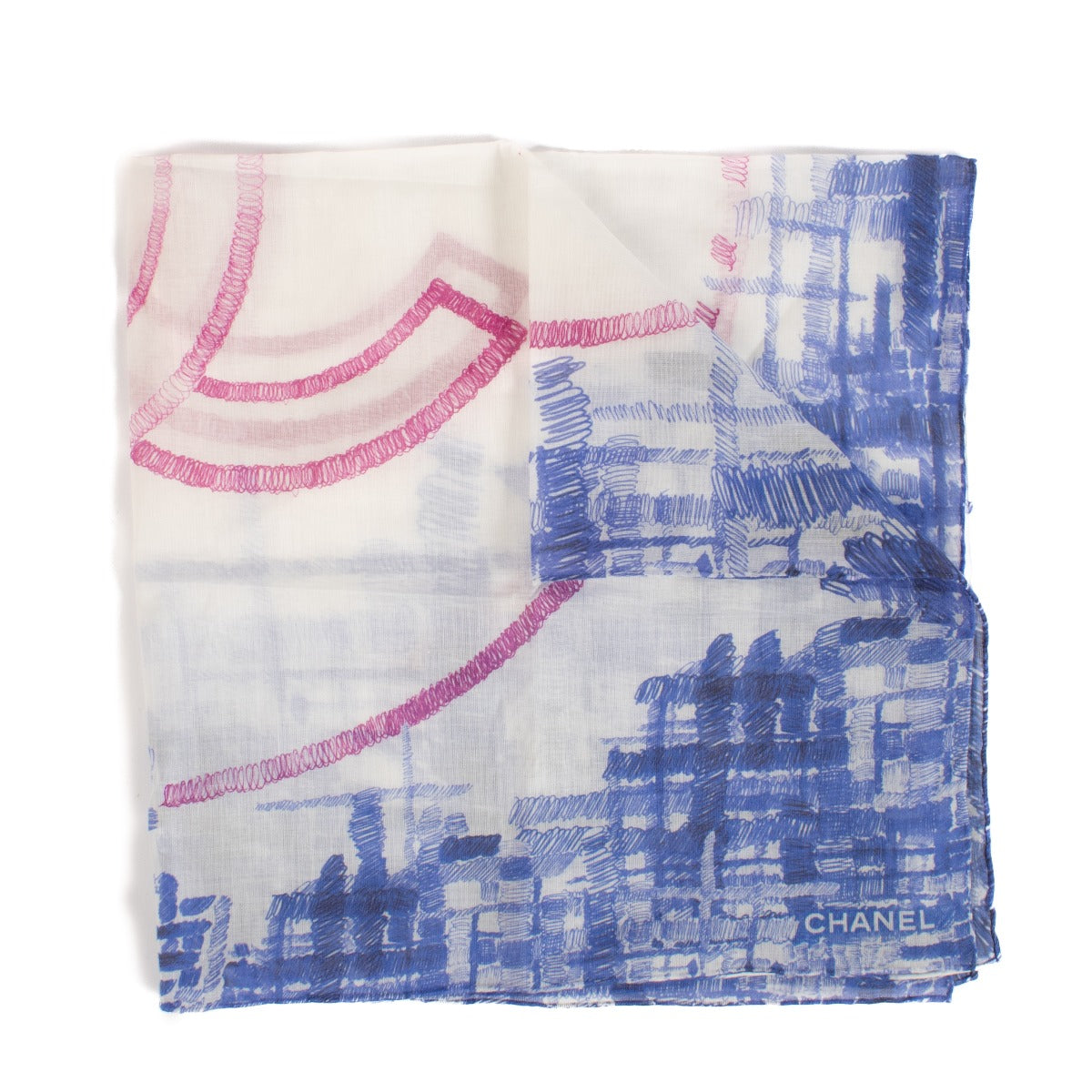 Écharpe Chanel en Coton Bleu/Rose avec sigle CC