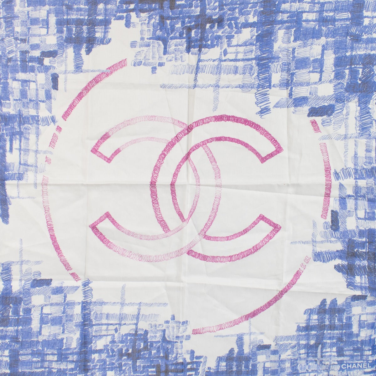 Écharpe Chanel en Coton Bleu/Rose avec sigle CC