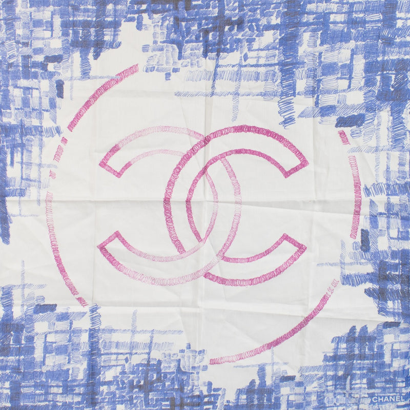 Chanel Blue/Pink Cotton CC Scarf