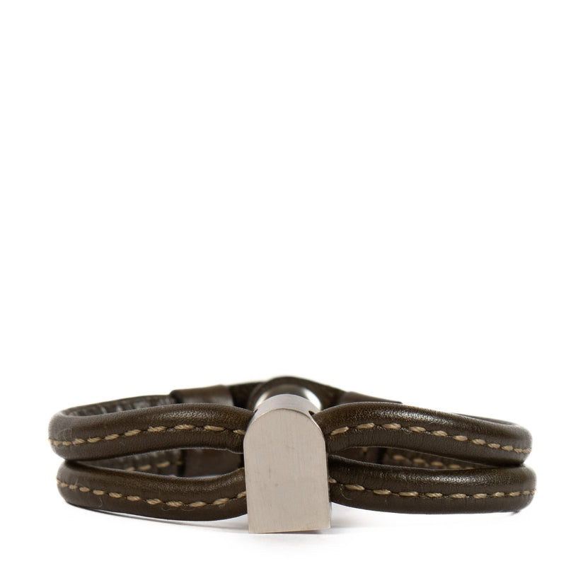 Delvaux Green Leather Dé Bloc Bracelet