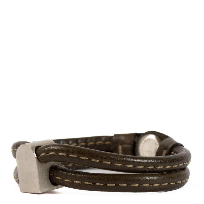 Delvaux Green Leather Dé Bloc Bracelet