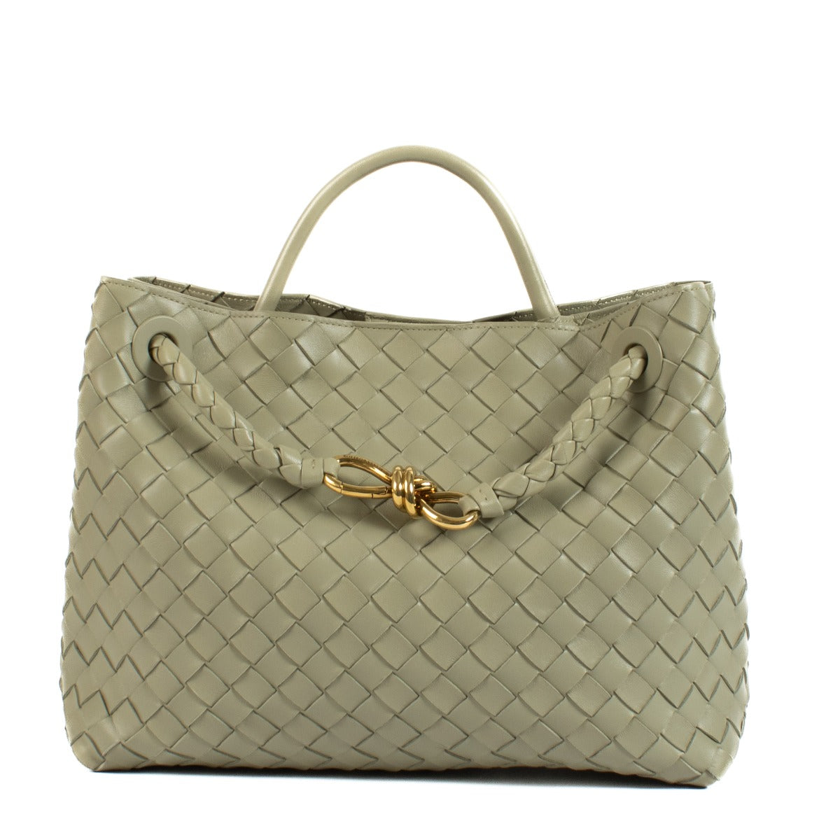 Shop safe online at Labellov in Antwerp, Brussels and Knokke this 100% authentic second hand Bottega Veneta Travertine Medium Andiamo Bag