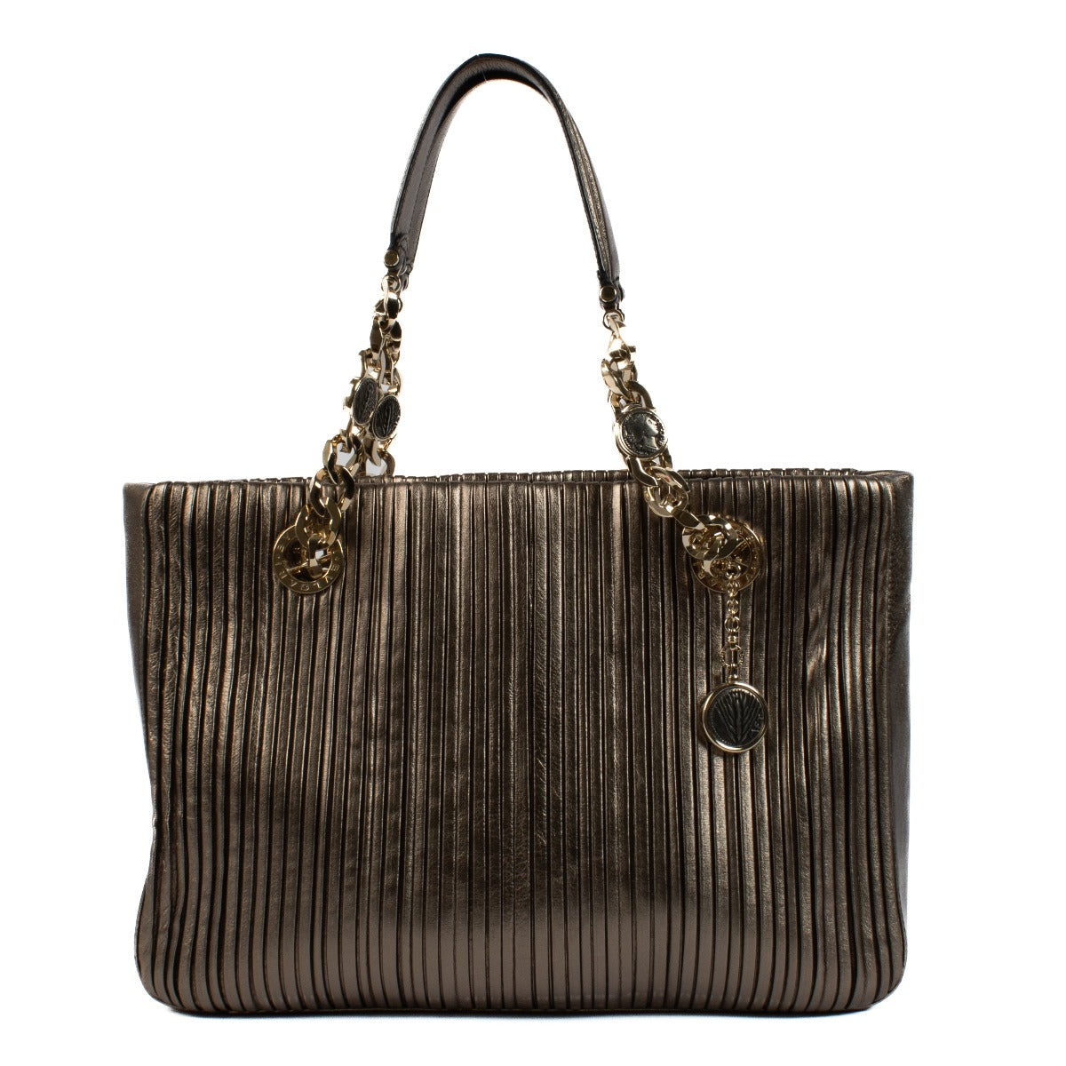 Bulgari Metallic Bronze Leather Monte Plisse Shopper Tote
