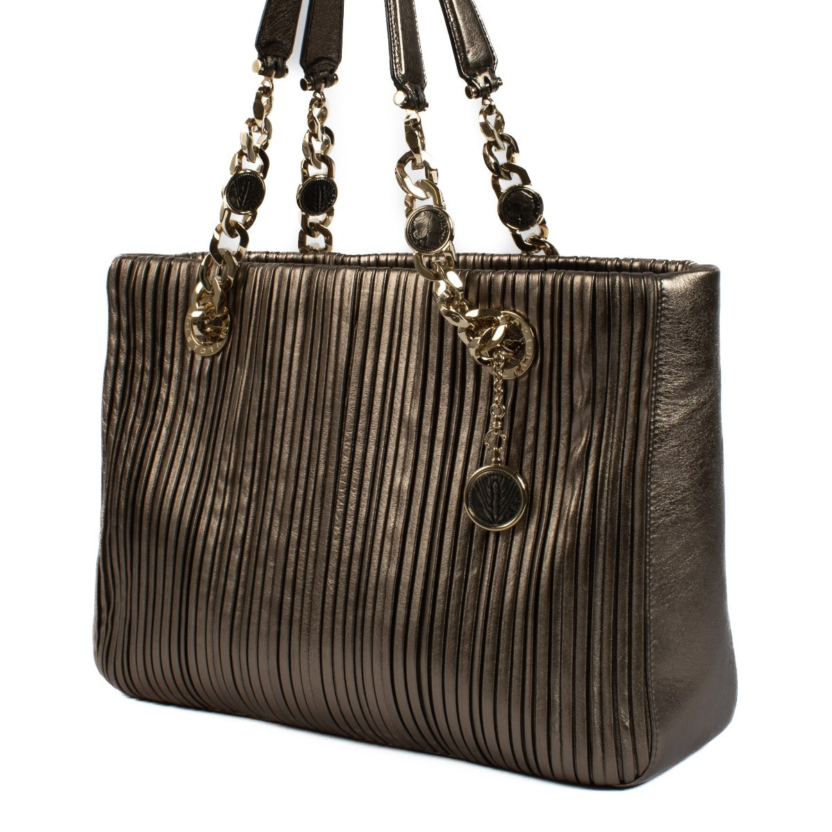 Bulgari Metallic Bronze Leather Monte Plisse Shopper Tote