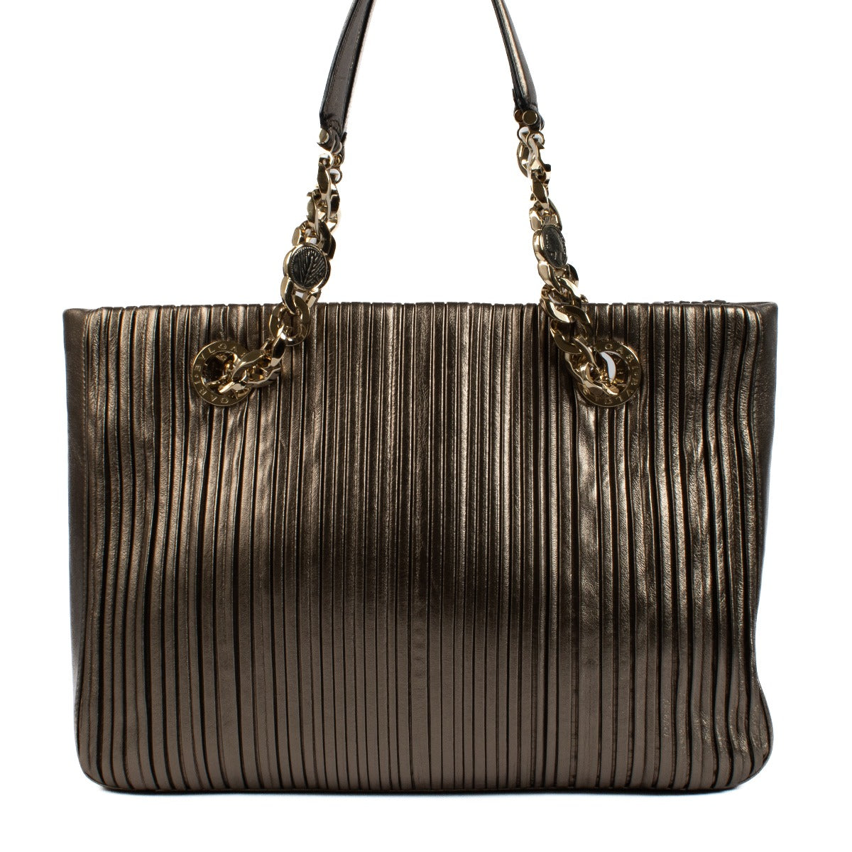 Bulgari Metallic Bronze Leather Monte Plisse Shopper Tote
