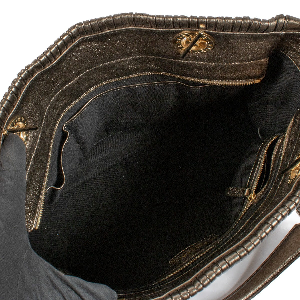 Bulgari Metallic Bronze Leather Monte Plisse Shopper Tote