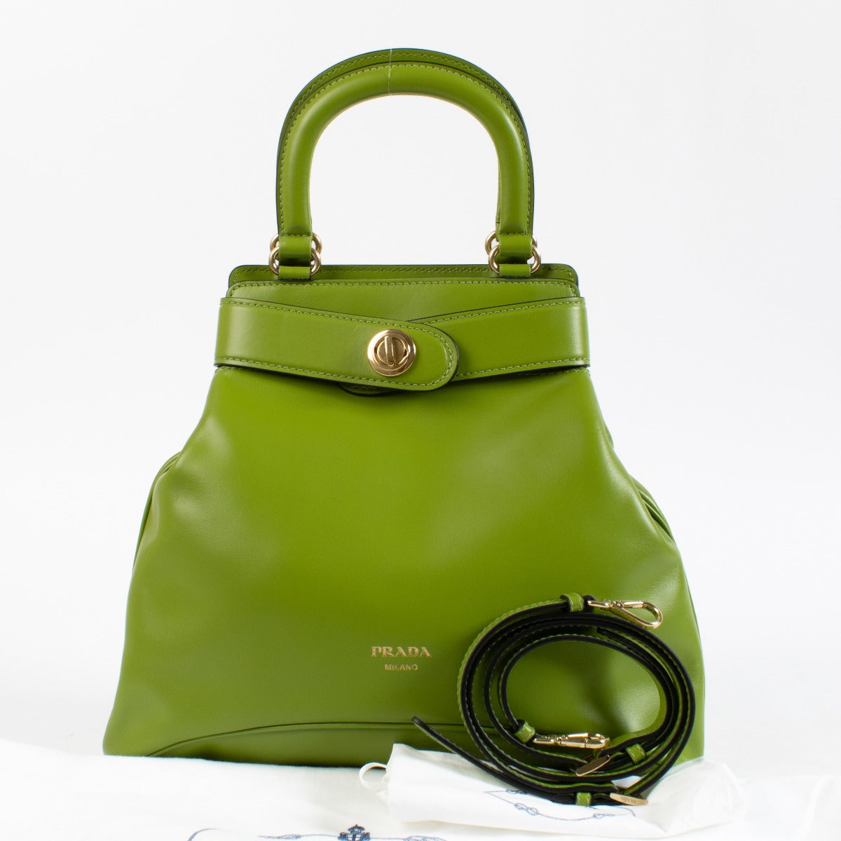 Prada Fern Green Softy Calf Medium Carey Bag