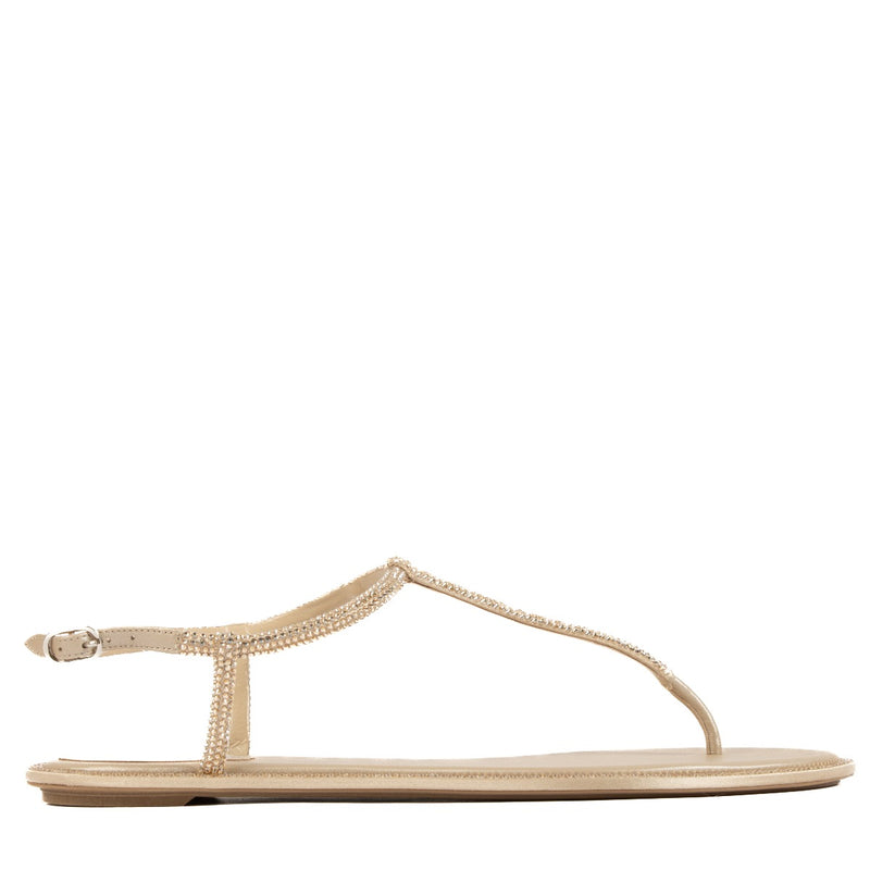 Rene Caovilla Beige Crystal Flat Sandals
