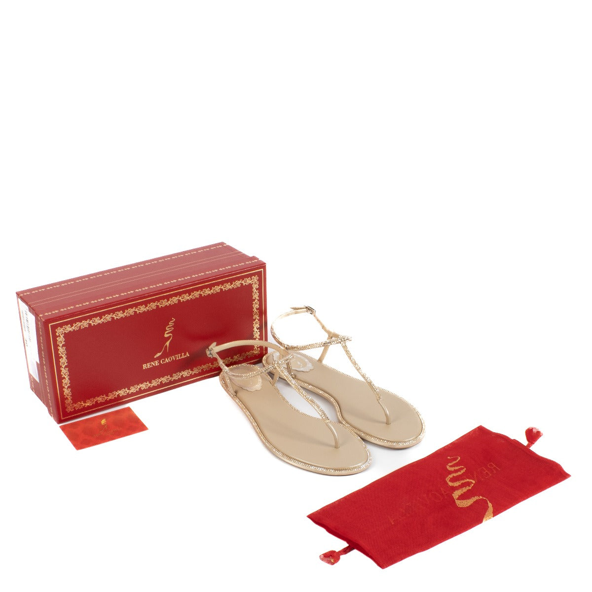 Rene Caovilla Beige Crystal Flat Sandals
