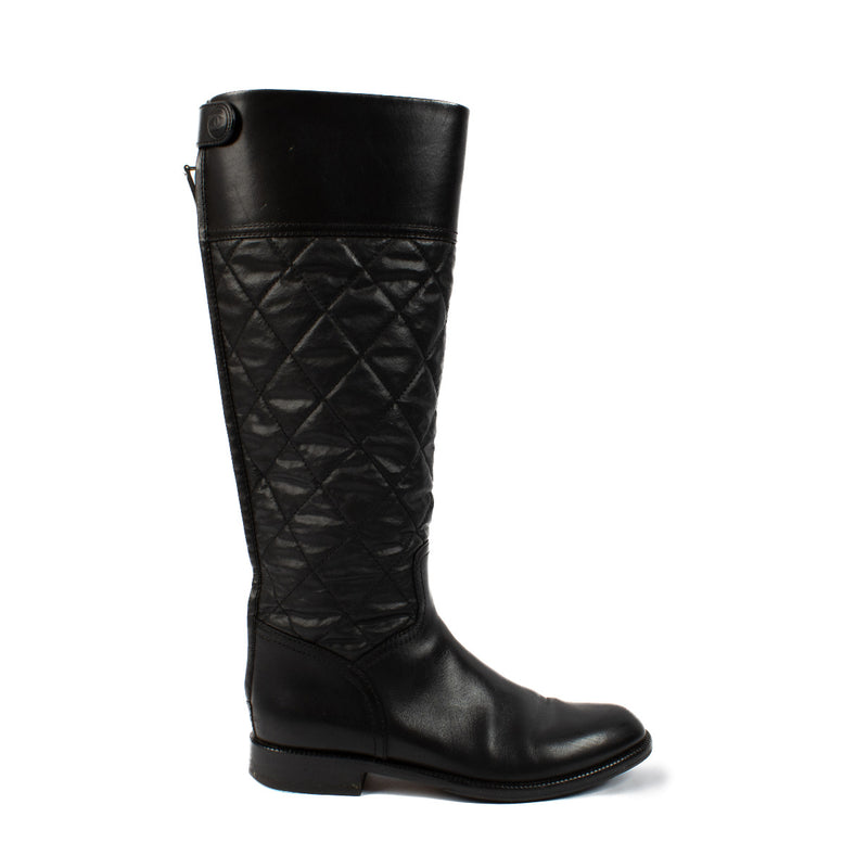 Chanel Black Quilted Leather Boots - size 38.5 for the best price