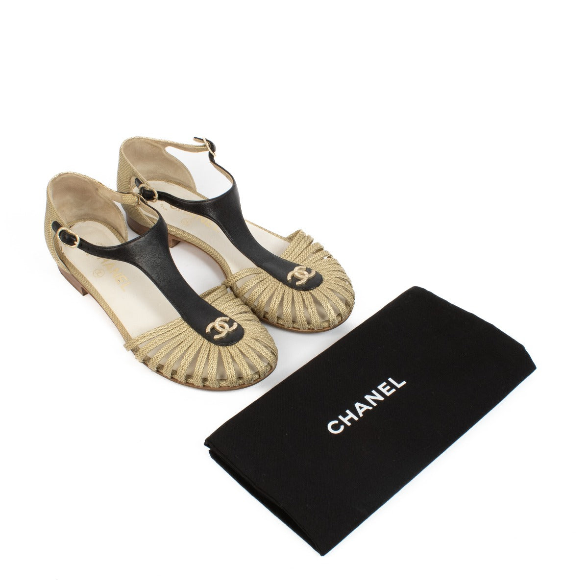 authentic pre loved Chanel Gold CC Flat Sandals - Size 38 on Labellov.com