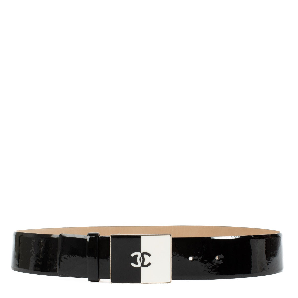 authentic pre loved Chanel 12C Black Patent Leather Belt - Size 85 on Labellov.com
