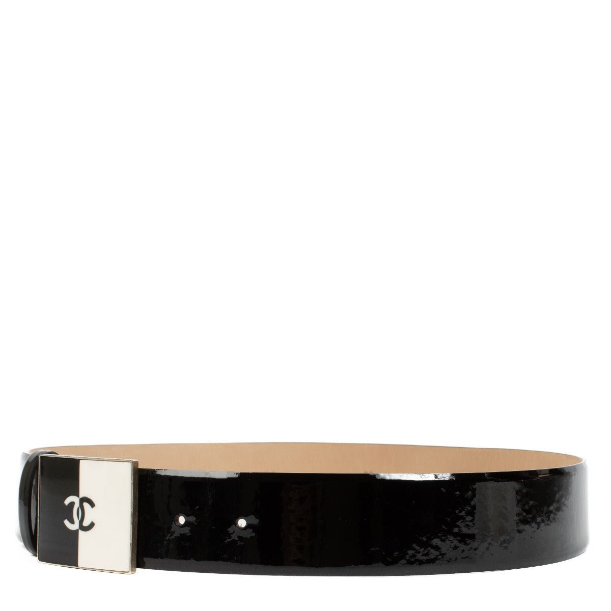 authentic pre loved Chanel 12C Black Patent Leather Belt - Size 85 on Labellov.com