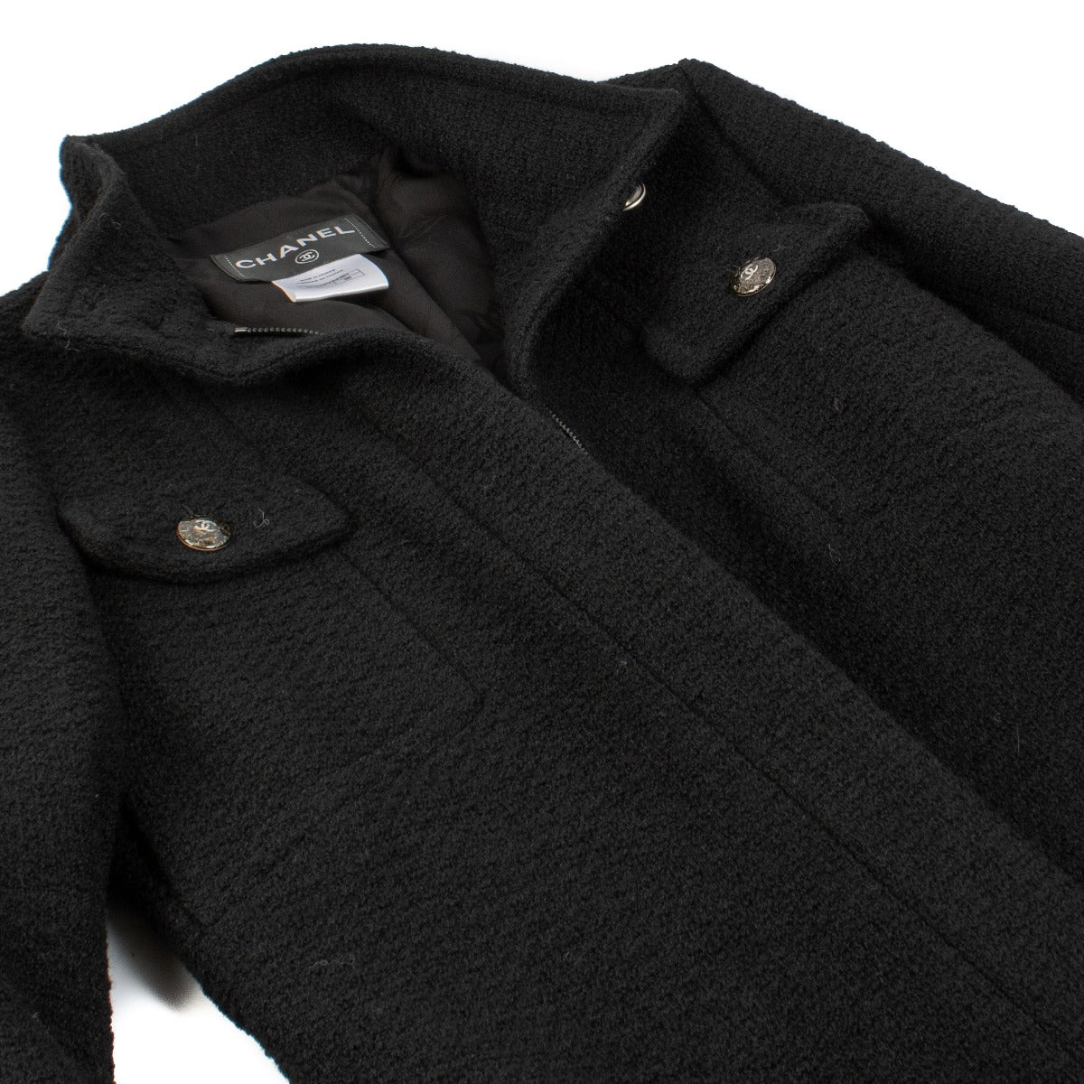 Shop 100% authentic secondhand Chanel 14A Tweed Black Coat - Size 38 on Labellov.com