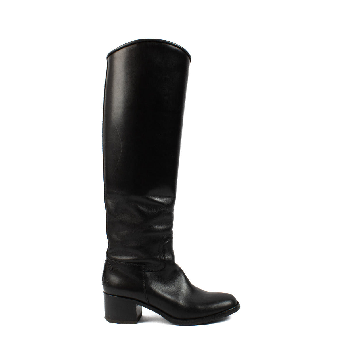 Chanel Black Leather CC Riding Boots - size 38