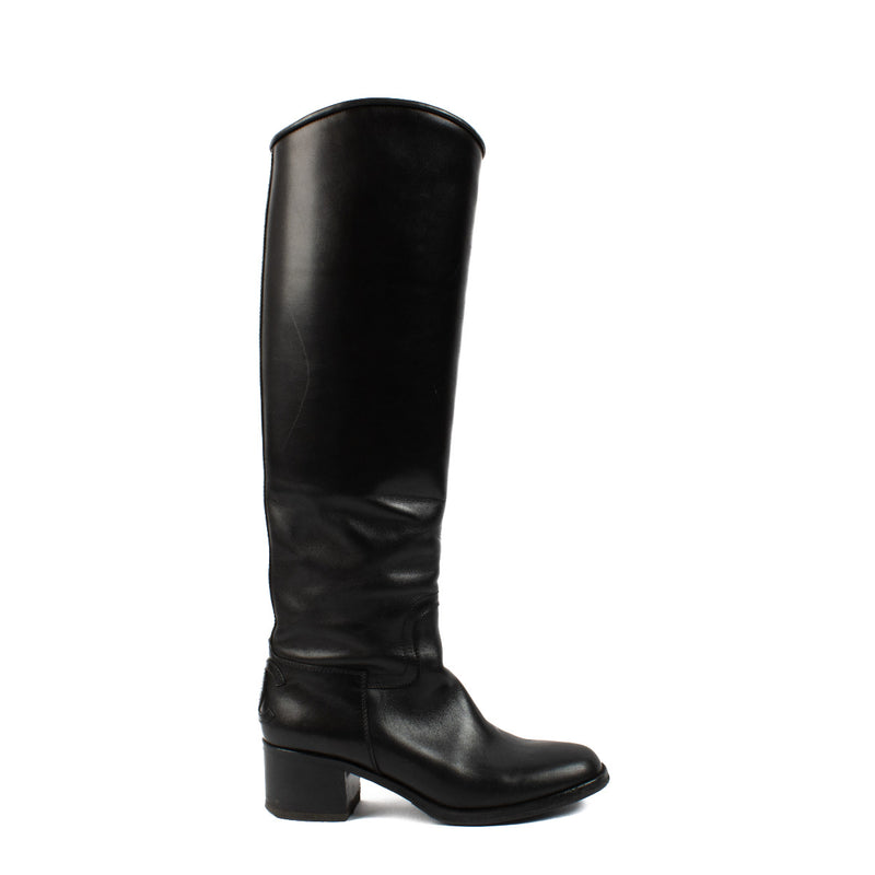 Chanel Black Leather CC Riding Boots - size 38