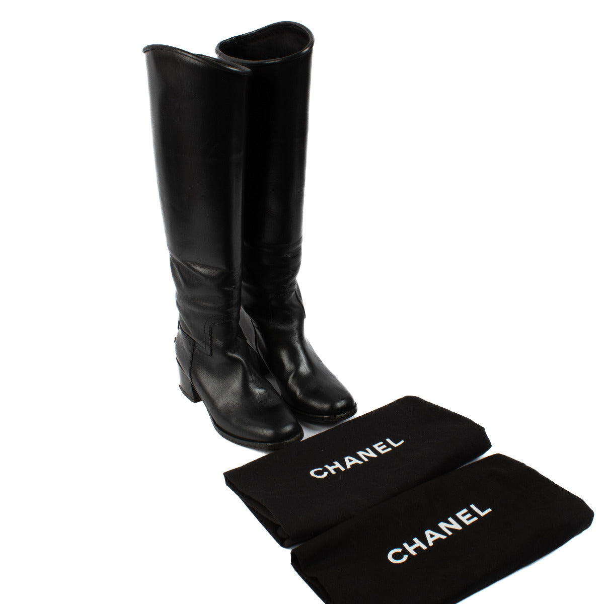 Chanel Black Leather CC Riding Boots - size 38