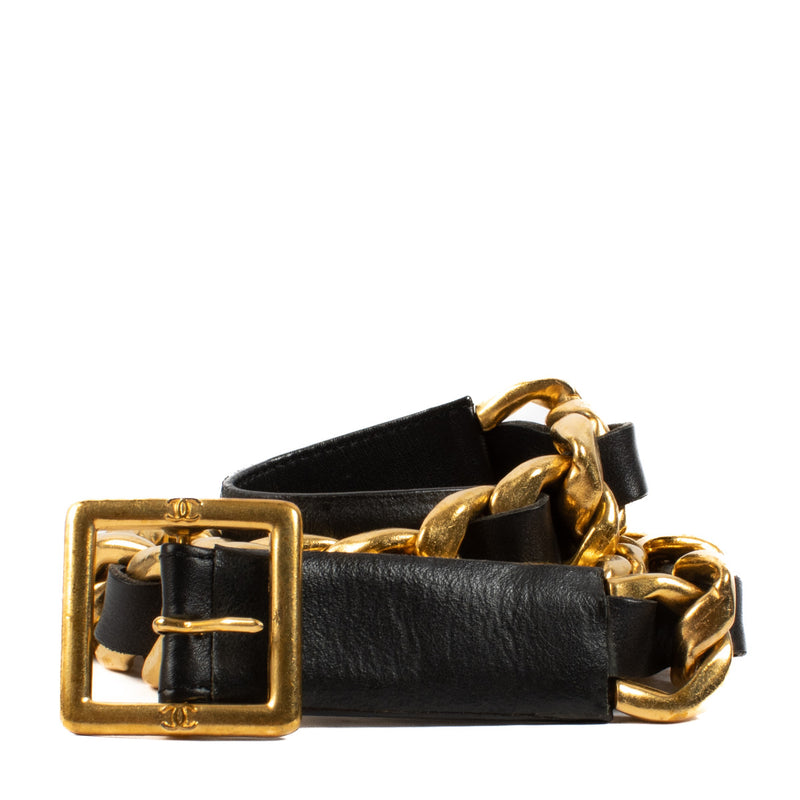 Chanel 95A Vintage Black Leather Belt - size 80