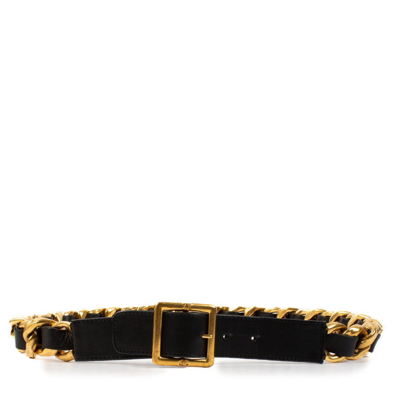 Chanel 95A Vintage Black Leather Belt - size 80