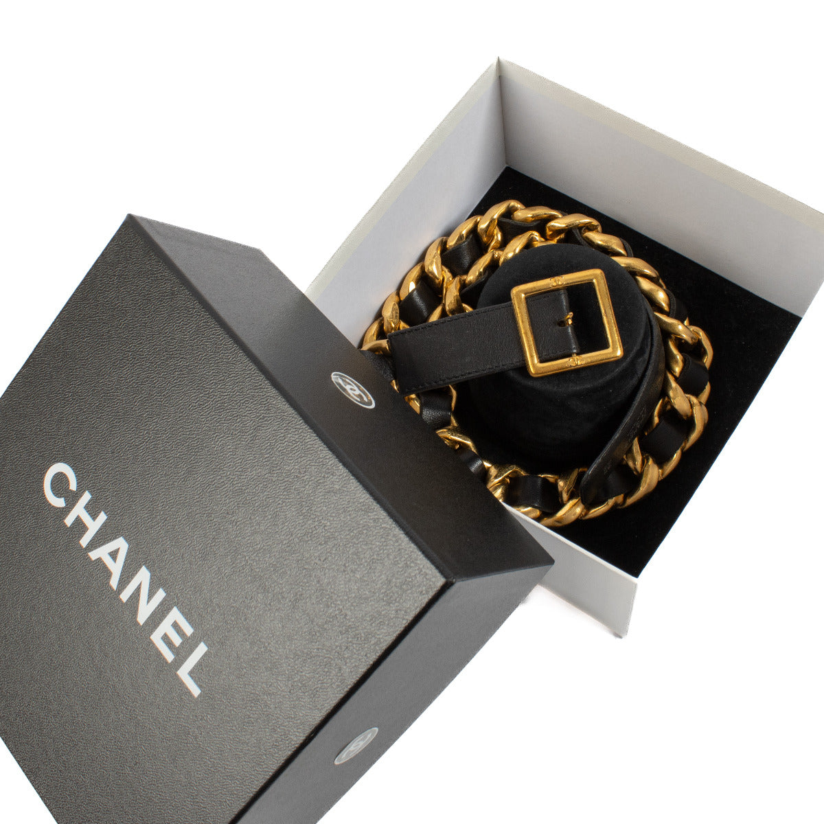 Chanel Vintage Black Leather Belt - size 80