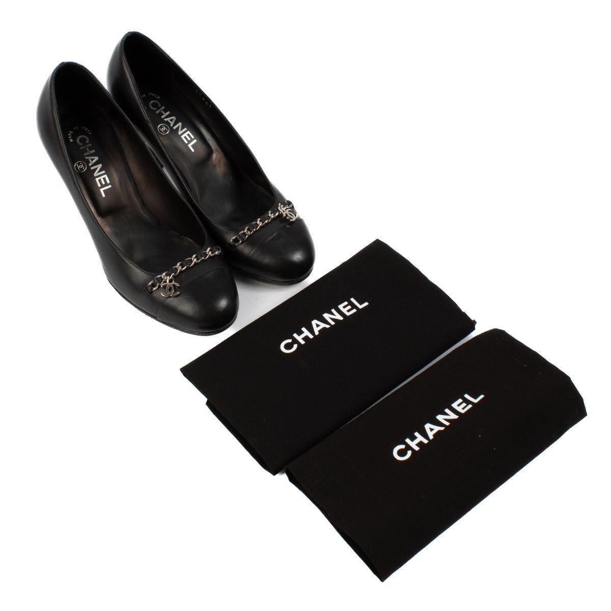 Chanel Black CC Chain Pumps - size 38