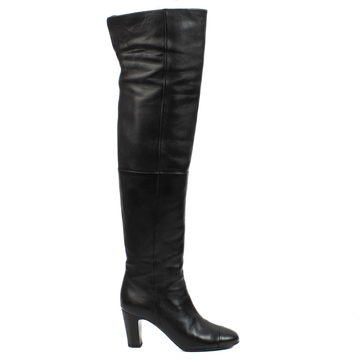 authentic pre loved Chanel Black Leather Over the Knee Boots - Size 39 on Labellov.com