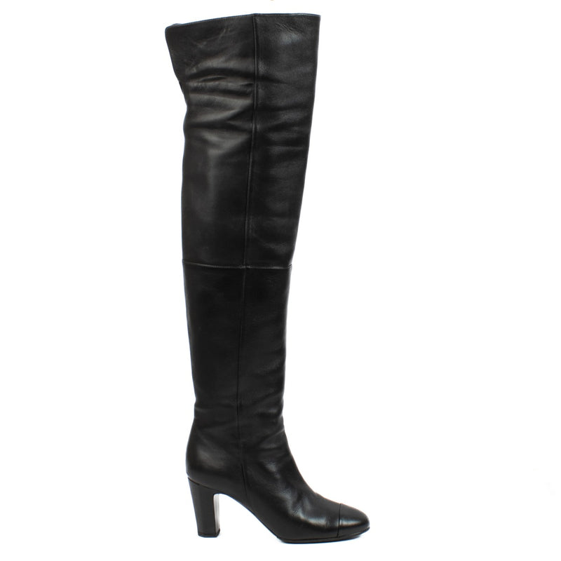 authentic pre loved Chanel Black Leather Over the Knee Boots - Size 39 on Labellov.com