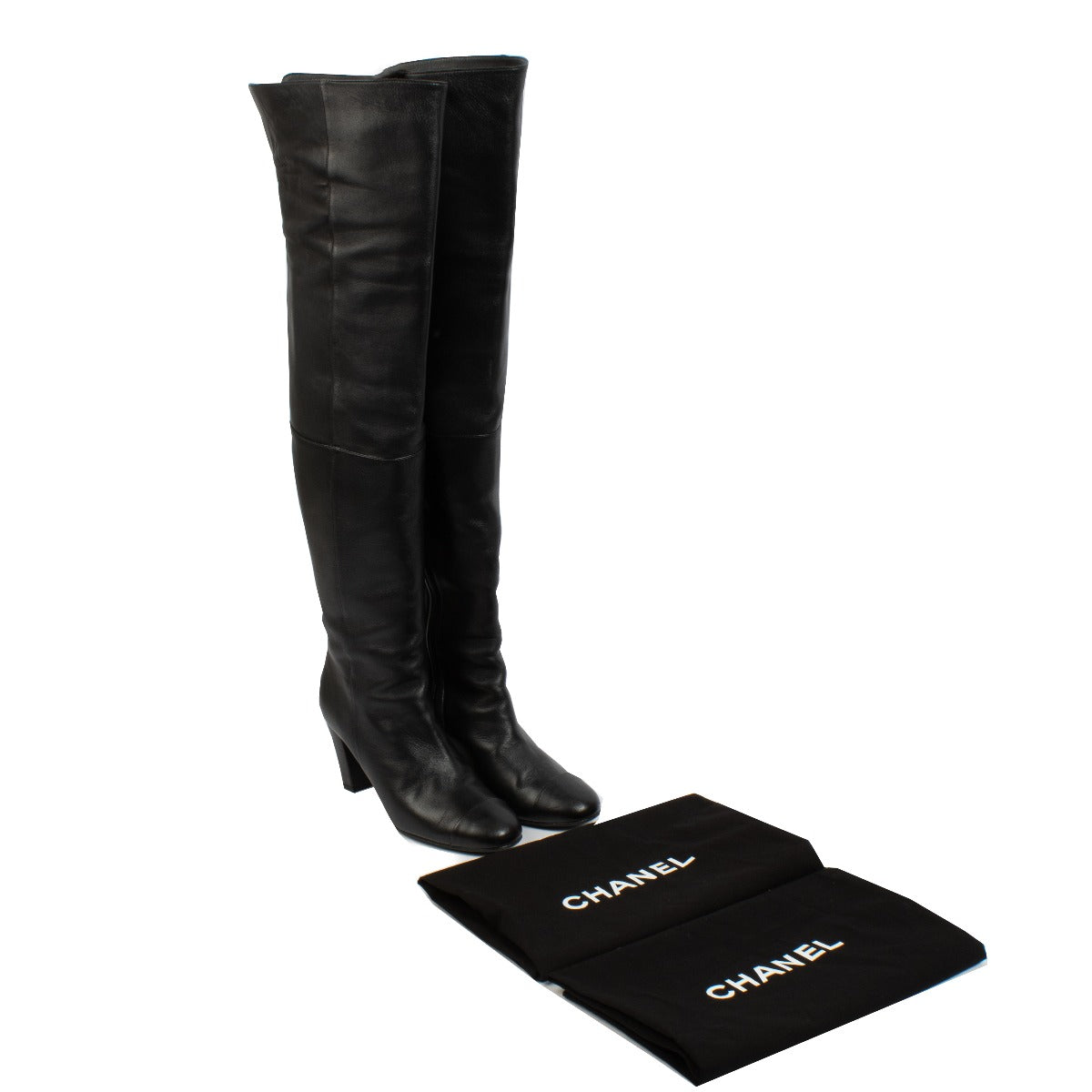 authentic pre loved Chanel Black Leather Over the Knee Boots - Size 39 on Labellov.com