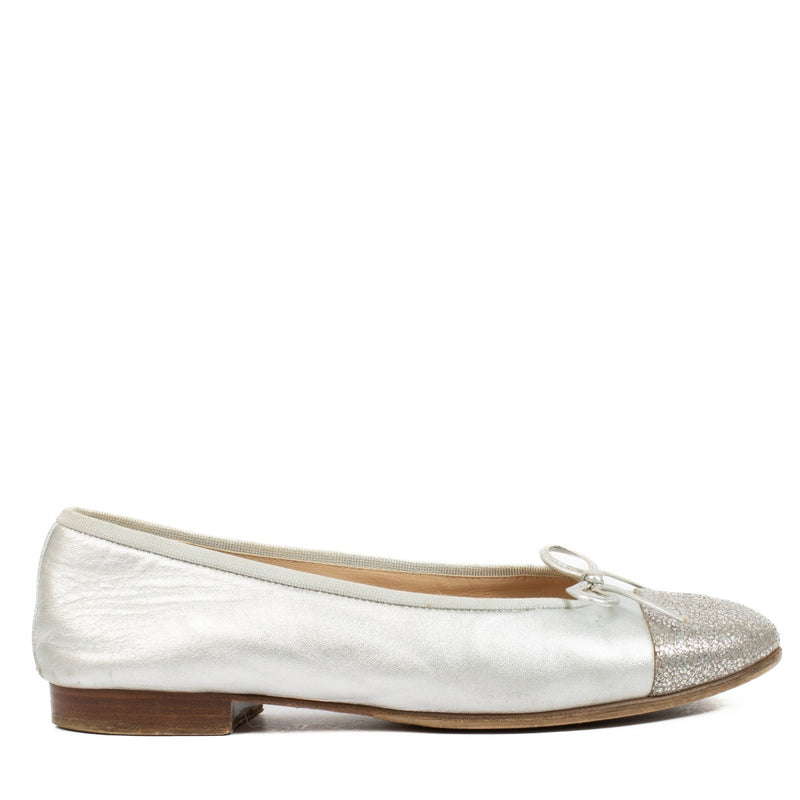 authentic pre loved Chanel Silver Ballerina Flats - Size 37 1/2 on Labellov.com