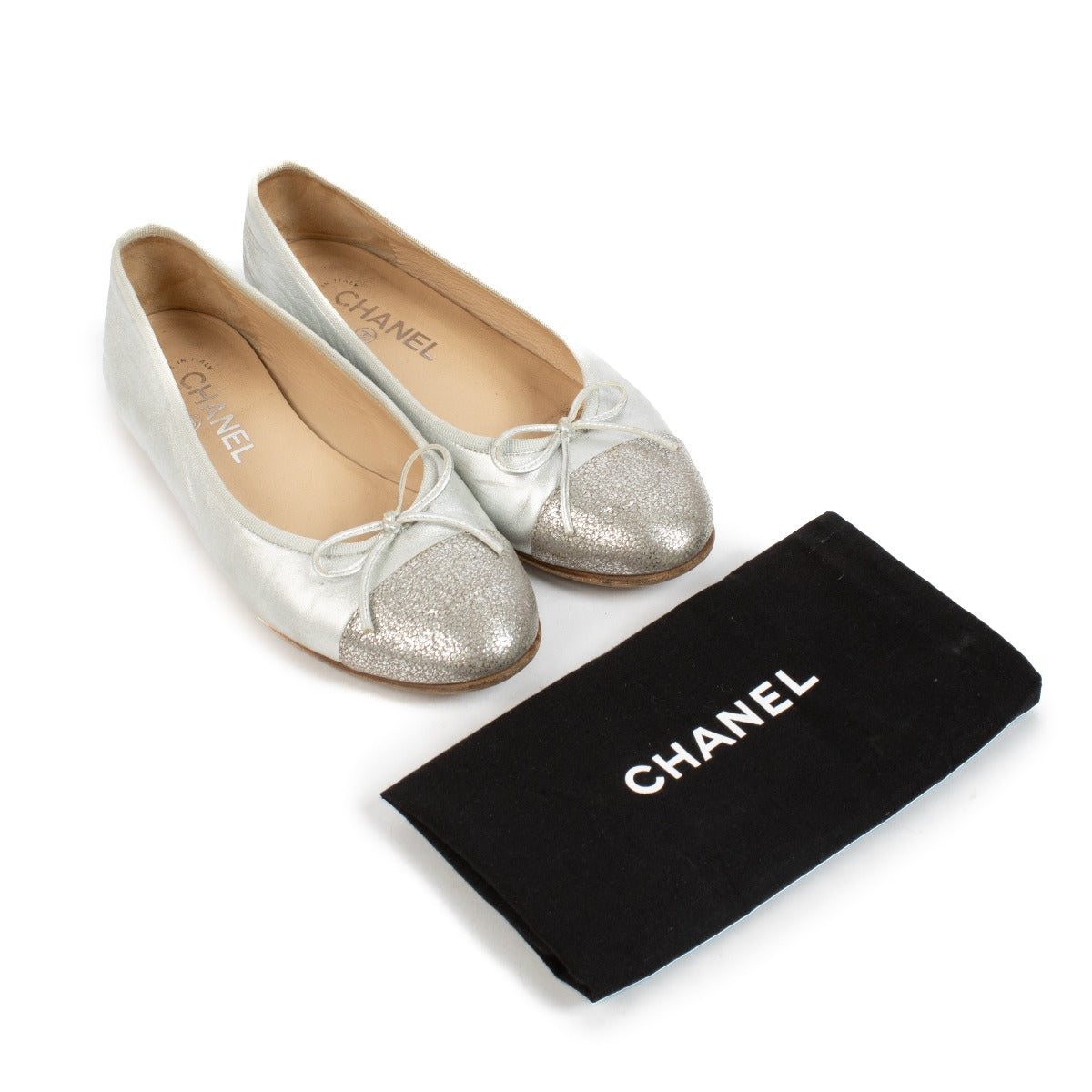 authentic pre loved Chanel Silver Ballerina Flats - Size 37 1/2 on Labellov.com
