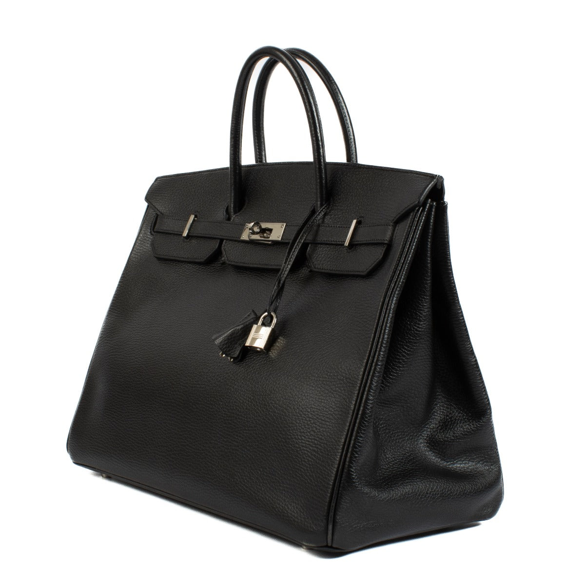 Authentic second hand vintage Hermès Birkin 40 Black Ardennes Palladium Hardware on www.labellov.com