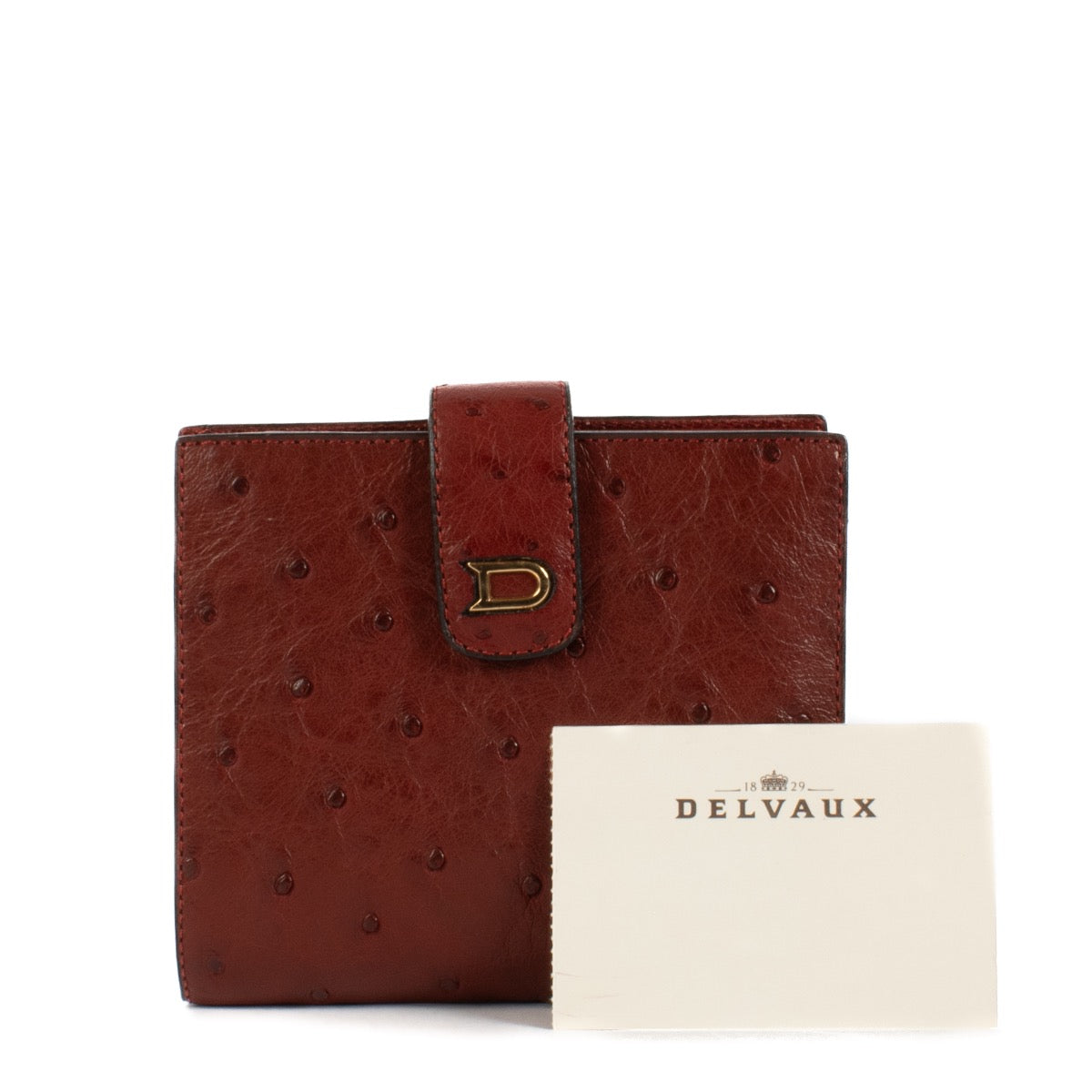 Shop safe online at Labellov in Antwerp, Brussels and Knokke this 100% authentic second hand Delvaux Red Ostrich Wallet