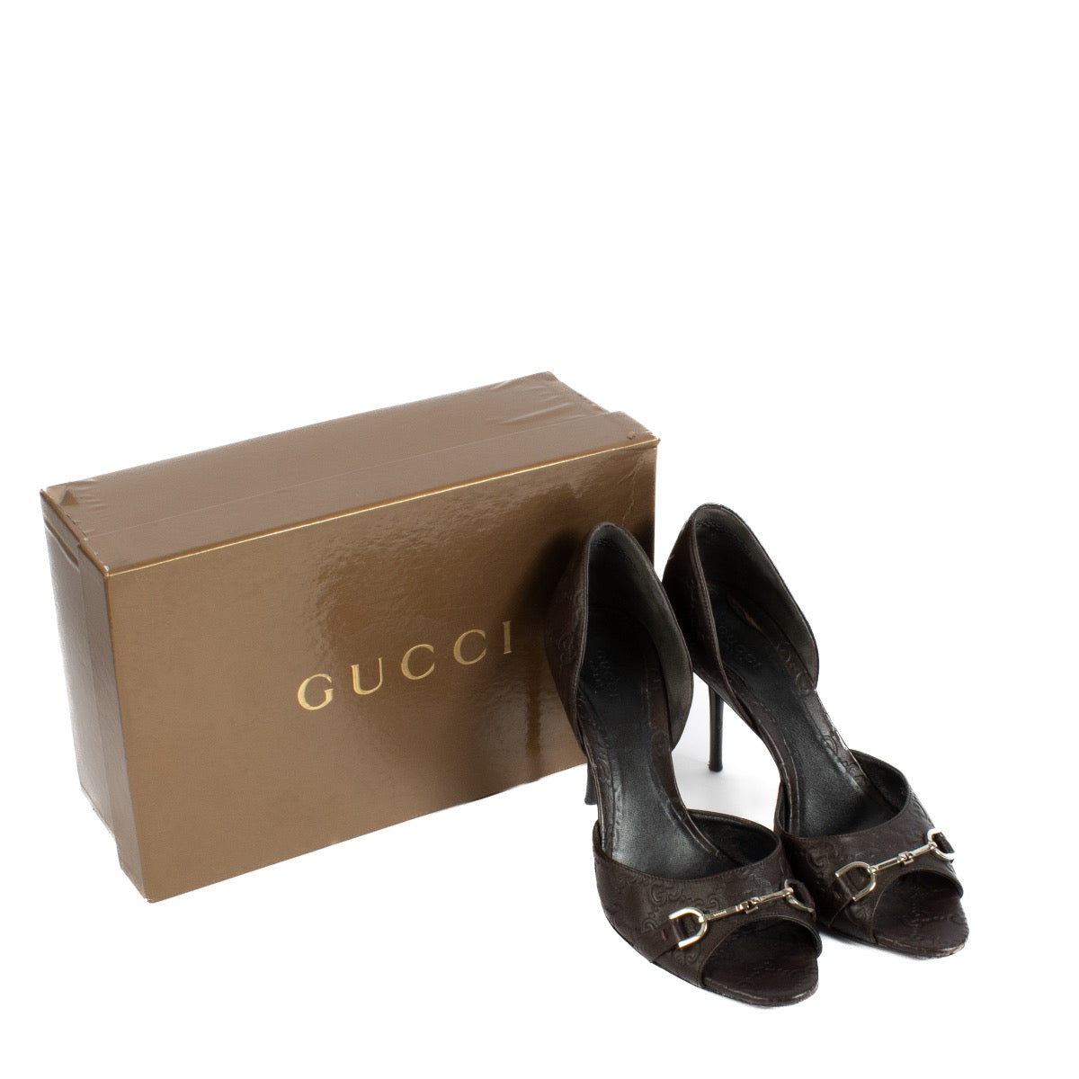 Shop safe online at Labellov in Antwerp, Brussels and knokke this 100% authentic second hand Gucci Brown Guccissima Open Toe Pumps - Size 39