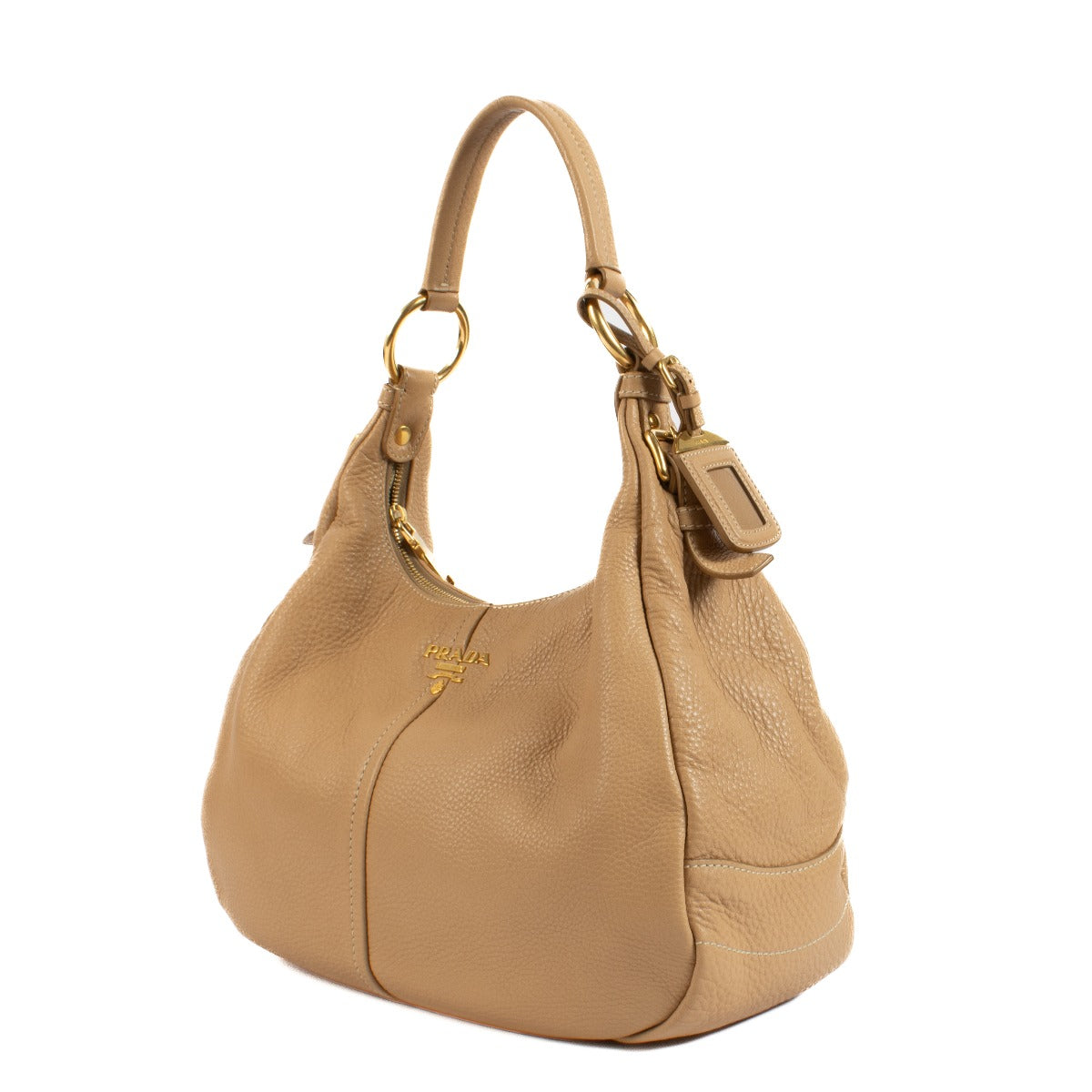 Shop safe online at Labellov in Antwerp, Brussels and knokke this 100% authentic second hand Prada Beige Vitello Daino Hobo Shoulder Bag