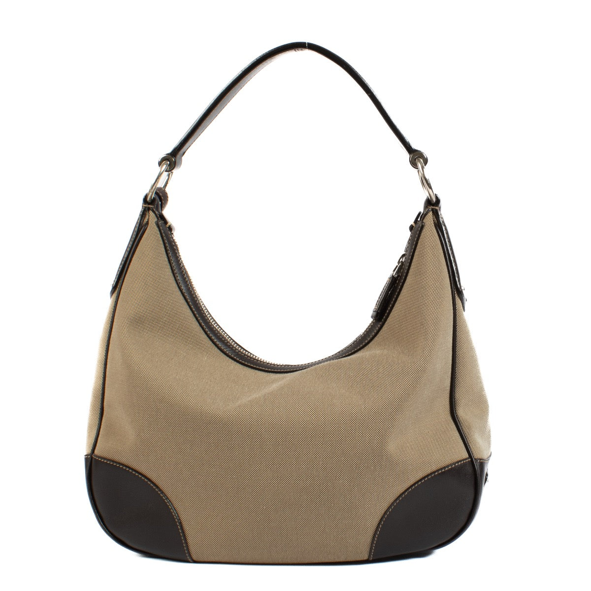 Shop safe online at Labellov in Antwerp, Brussels and knokke this 100% authentic second hand Prada Brown Logo Jacquard Hobo Shoulder Bag