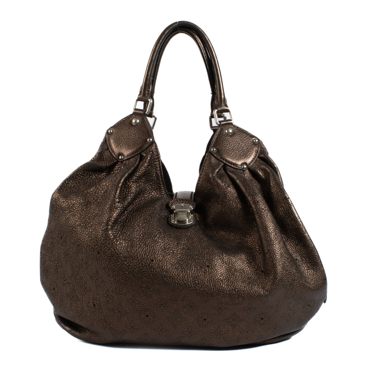 Shop safe online at Labellov in Antwerp, Brussels and Knokke this 100% authentic second hand Louis Vuitton Metallic Bronze Mahina Neo L Shoulder Bag