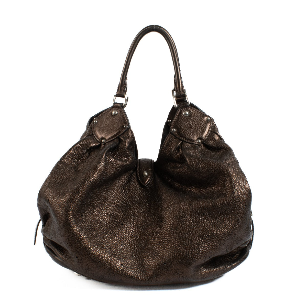 Shop safe online at Labellov in Antwerp, Brussels and Knokke this 100% authentic second hand Louis Vuitton Metallic Bronze Mahina Neo L Shoulder Bag