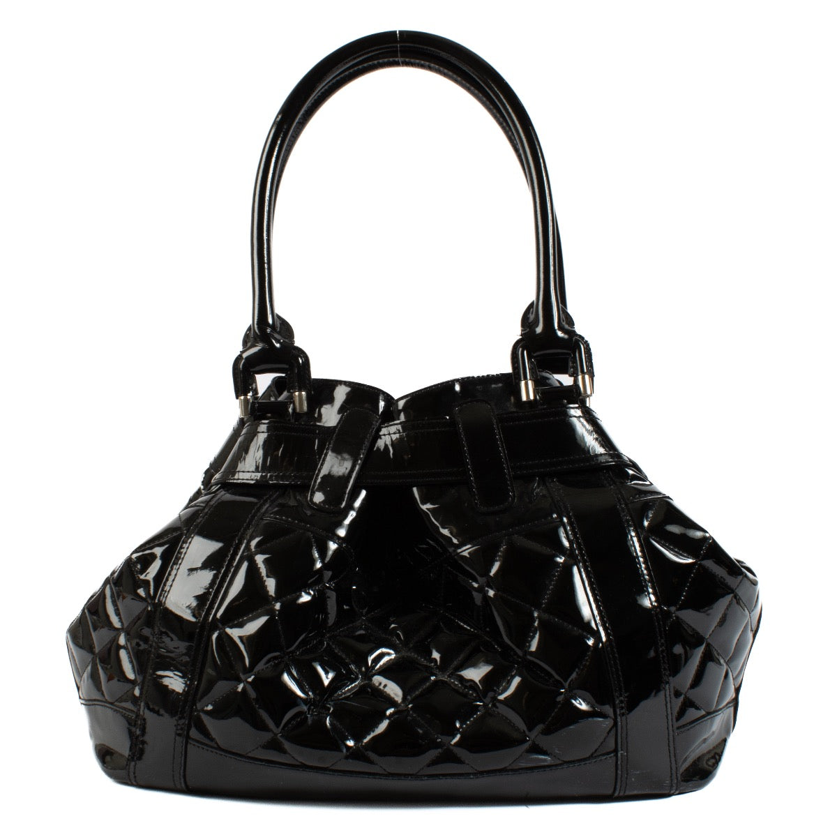 Shop safe online at Labellov in Antwerp, Brussels and Knokke this 100% authentic second hand Burberry Black Patent Leather Large Beaton Bag