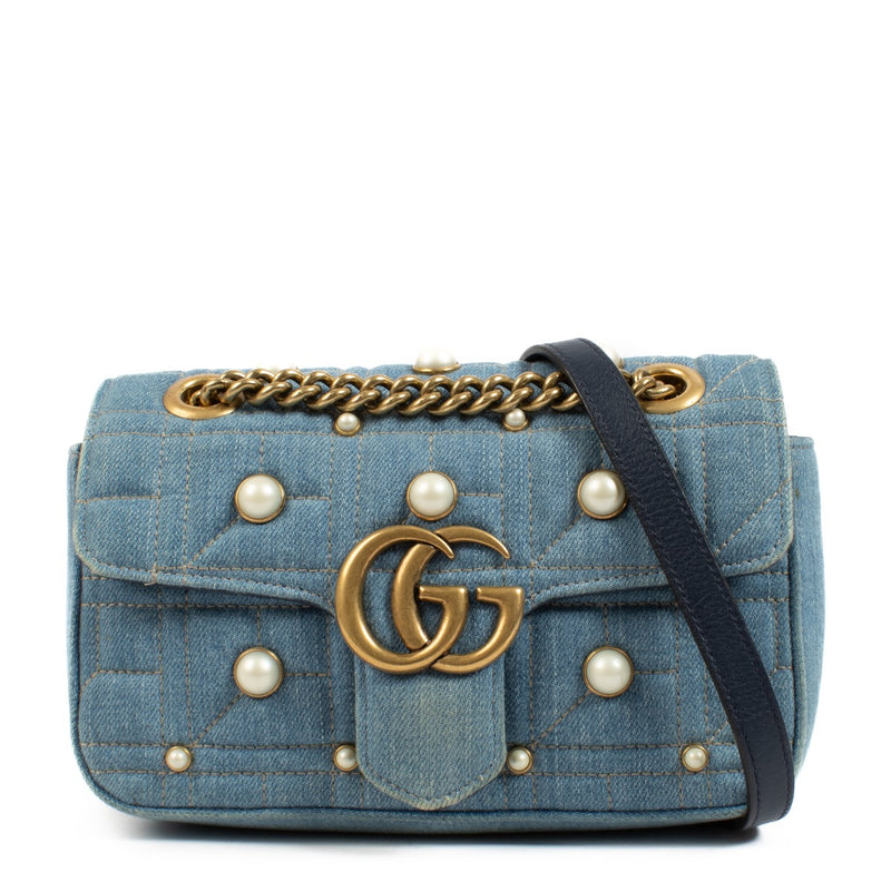 shop 100% authentic second hand Gucci Denim GG Marmont Pearl Studded Mini Bag on Labellov.com