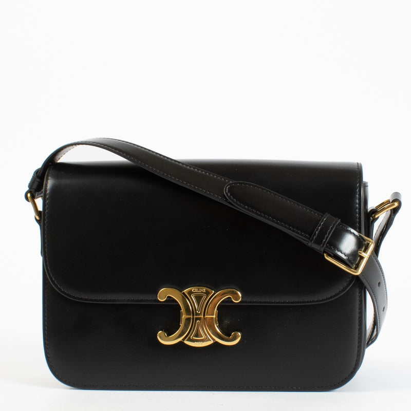 Authentic preloved Celine Black Shiny Calfskin Classique Triomphe Bag on LAbellov.com