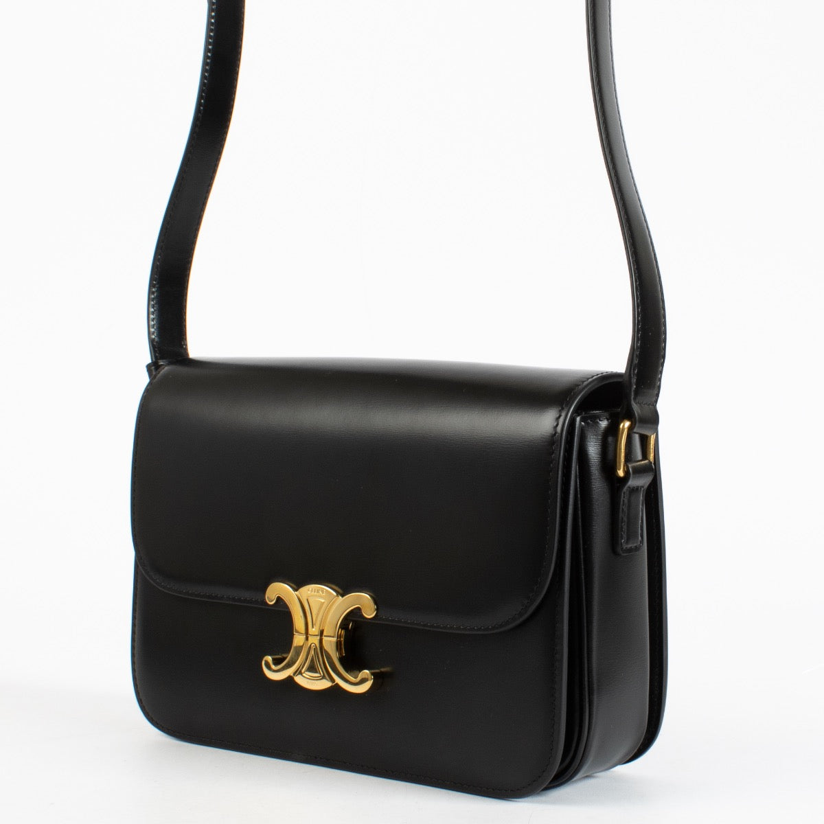 Authentic preloved Celine Black Shiny Calfskin Classique Triomphe Bag on LAbellov.com