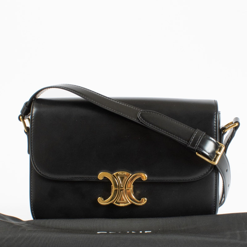 Authentic preloved Celine Black Shiny Calfskin Classique Triomphe Bag on LAbellov.com